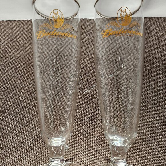Set of 2 Vintage Budweiser Since 1876 Pilsner Beer Glasses Gold Rimmed And Lette - Picture 5 of 7